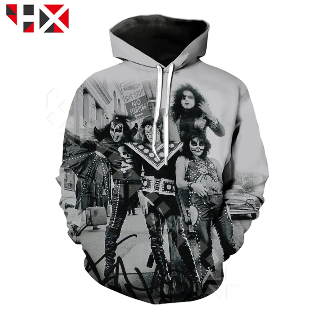 

HX Summer Hoodie Men/Women Heavy Metal Funny Rock KISS Band 3D Print Hoodie Harajuku Streetwear Style Hoodie Top HX717