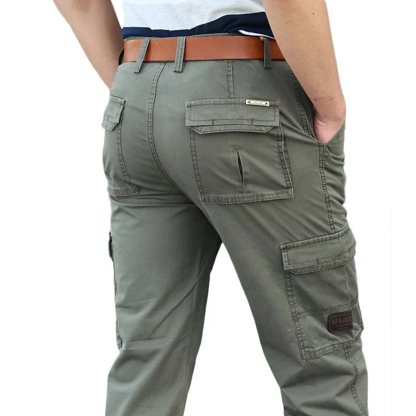 

Brand Spring Autumn Casual Long Pants Men Military Cargo Pants Loose Straight Multi Pocket Overalls Work Trousers Men Size 30-44