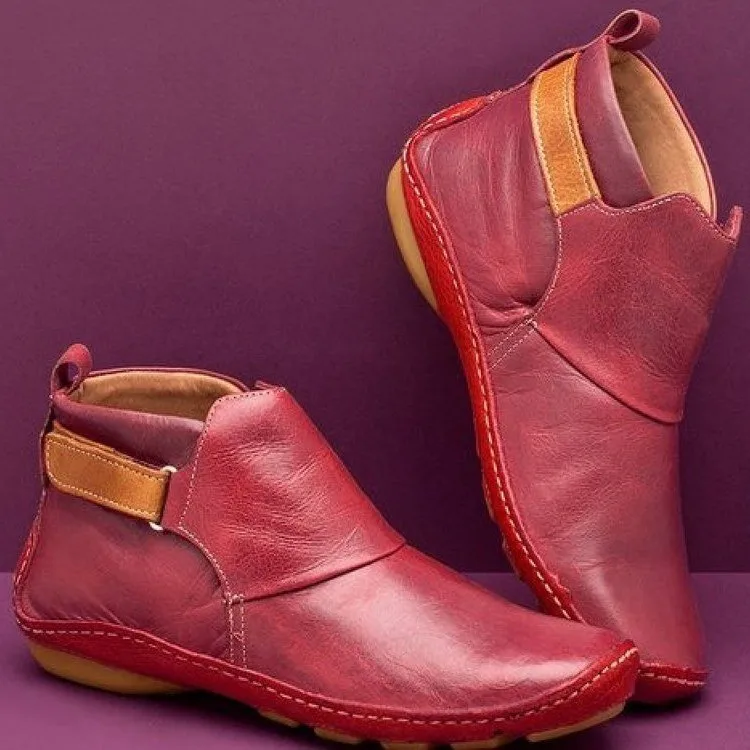 

Women Winter Short Boots Women Support Ankle Boots Socofy Leather Slip on Booties Vintage Casual Shoes Female Botas De Mujer