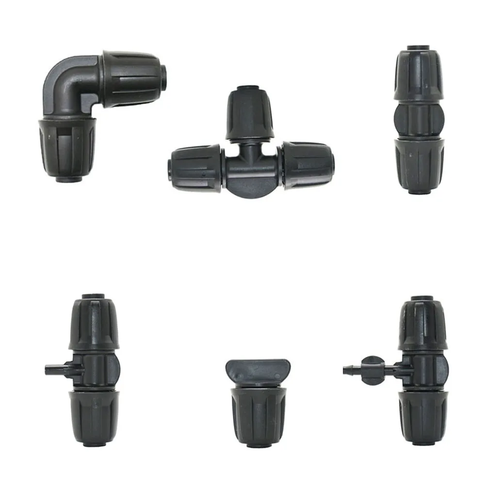 

Garden 16mm PE Hose Connector Tee Elbow End Plug Service Coupler Water Splitter 1/2 to1/4 6mm Tee Reducing Barb Joints