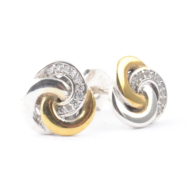 Authentic 925 Sterling Silver Pan Earring Interlinked Circles With Crystal Studs Earring For Women Wedding Gift Fine Jewelry