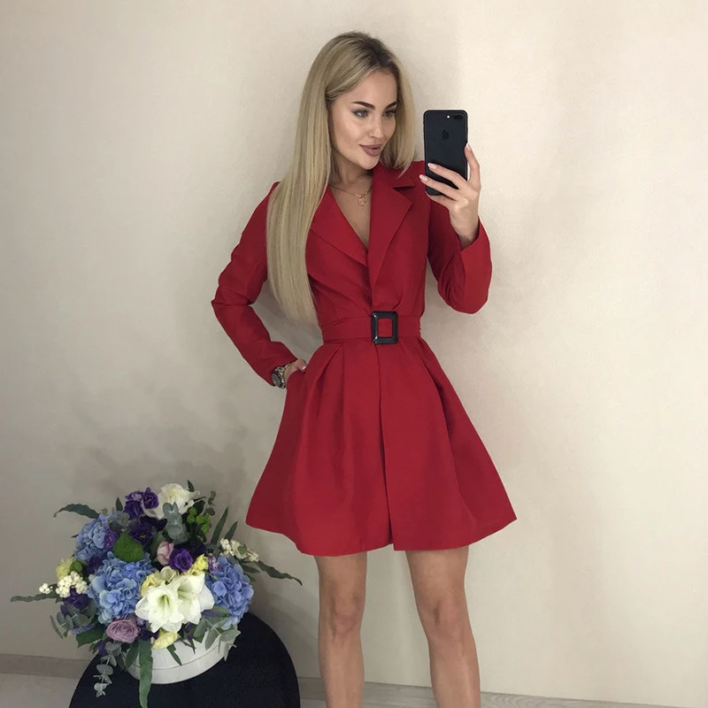 Женское повседневное сексуальное вечернее платье с поясом и v образным вырезом