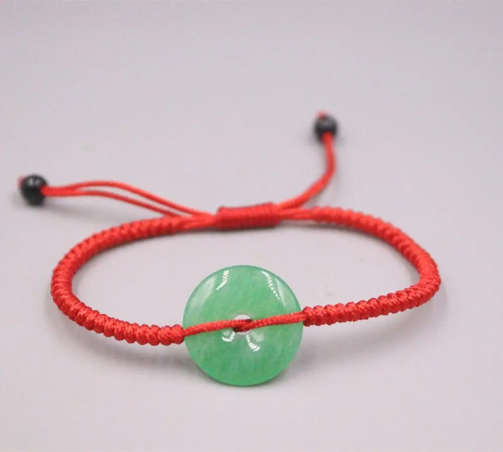 

100% Natural Jade/Jadeite Red Knitted Braided Rope Green Circle Bead Bracelet Best Gift