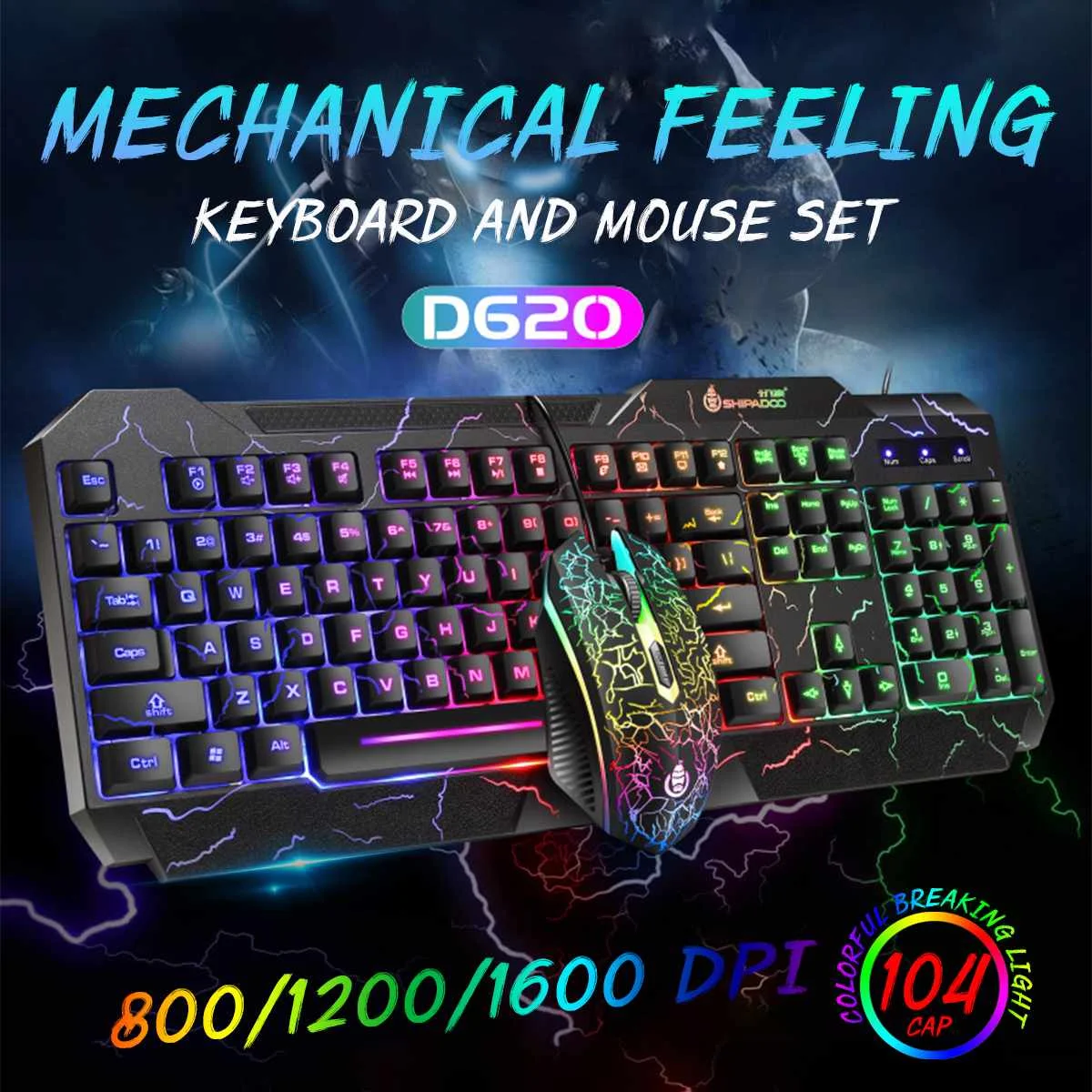 

Клавиатура игровая Механическая Проводная с RGB-подсветкой, 104 клавиш, 1600DPI