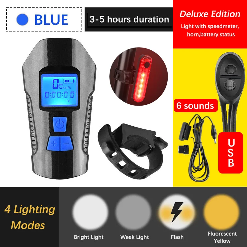 03 with taillight 2 Велосипедный светильник компьютер Спидометр светильник s USB Перезаряжаемые передняя фара для велосипеда светильник вспышки светильник светодиодный Предупреждение Велоспорт Портативный светильник - Цвет: 03 with taillight 2