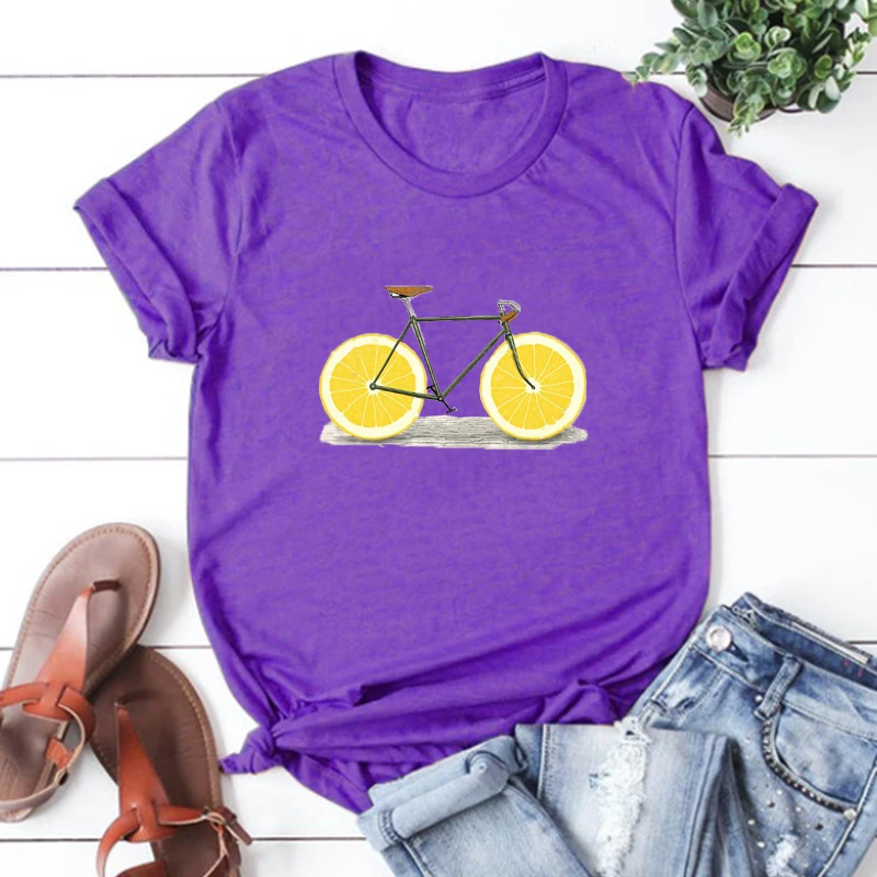 

Art Print Graphic Tee Lemon Pattern Clothing Women Korean Vacation Graphic T Shirts Summer Print Beach Hawaii Tops