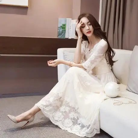Хит 2020 корейский стиль кружевное женское платье с цветочным принтом