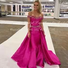 Женское атласное платье-русалка, длинное вечернее платье с бусинами и вырезом лодочкой, красного цвета, для выпусквечерние вечера, 2021