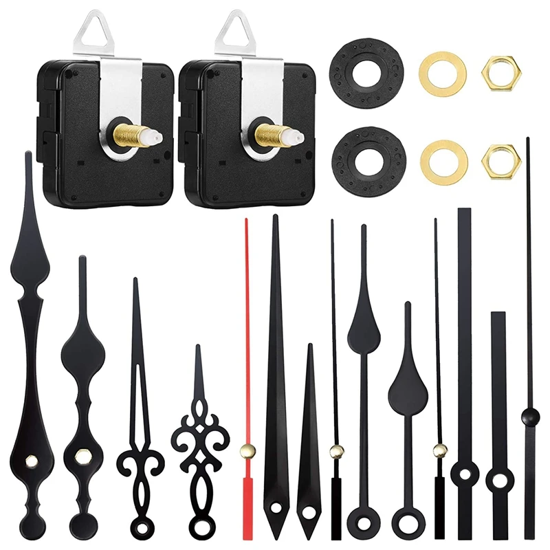 

2 Pieces DIY Clock Movement Mechanism Motor Kit With 5 Different Pairs Hands Wall Quartz Clock Repair Parts Replacement