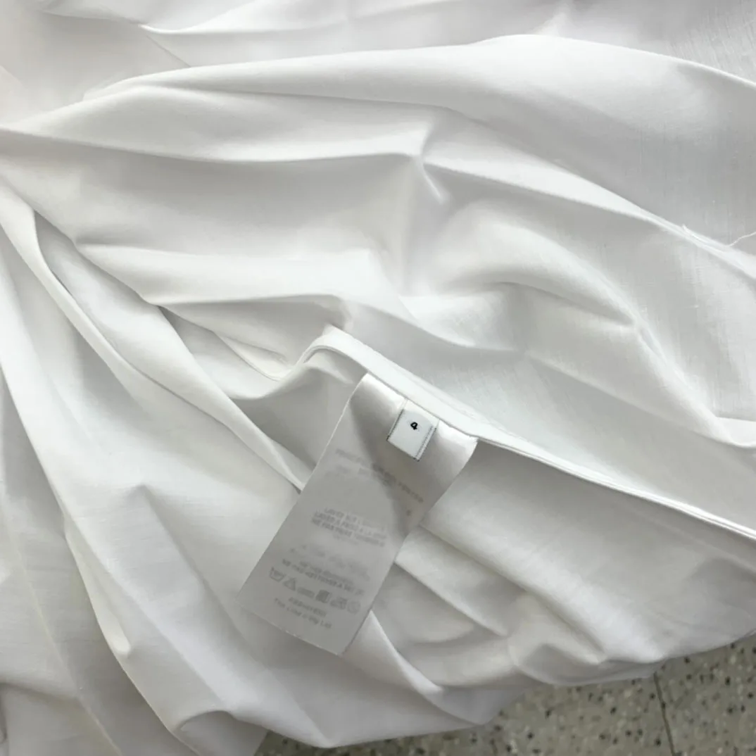 

Top Quality White Dress for Women 3D Cut O-neck Puff Sleeve Fold Waist Loose Dress Luxury Brand Big Hem Cotton Dress Autumn 2021