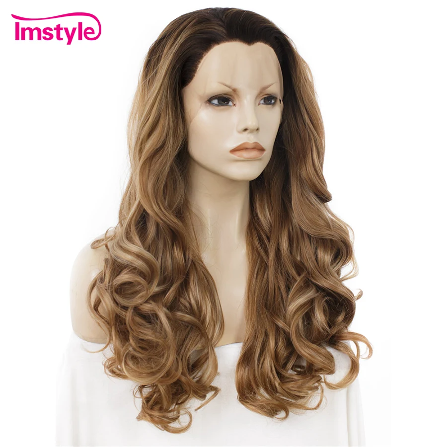 Imstyle черный Омбре коричневый парик синтетический фронта шнурка натуральные