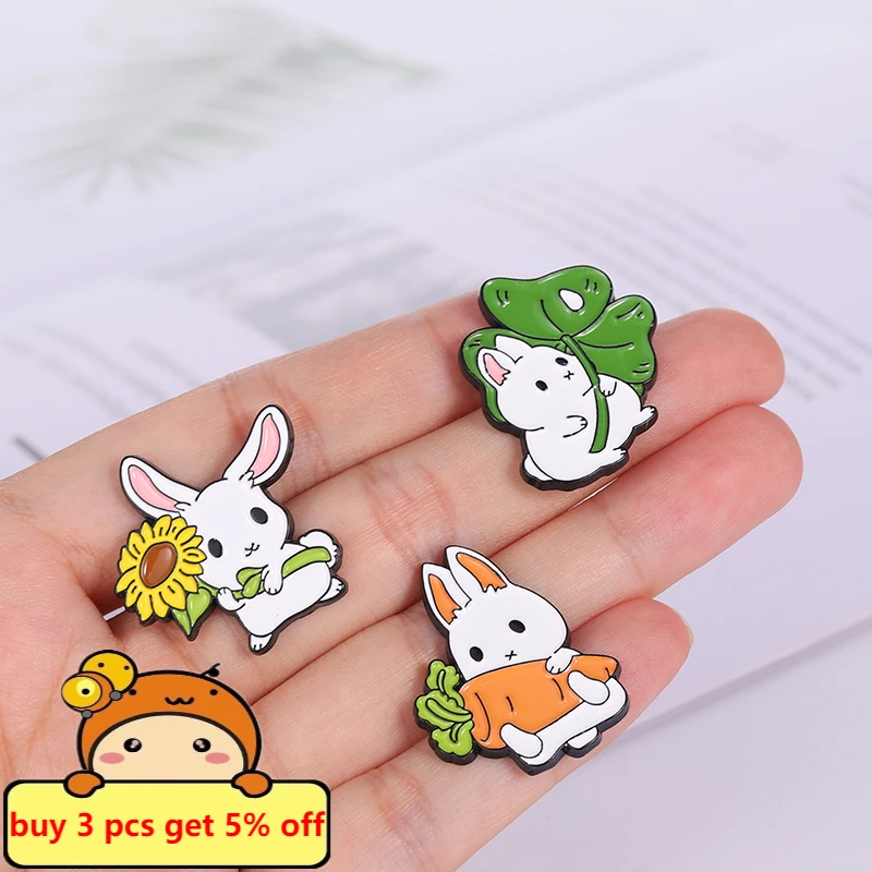 Эмалированные булавки Kawaii Bunny милый кролик лист Подсолнух редис лотос листья