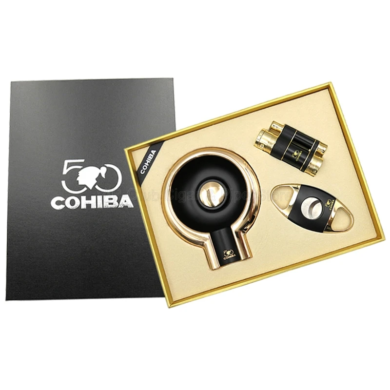 COHIBA 50th Anniversary Edition 3 Jet Flame Зажигалка для сигарет Пепельница резак ножничный костюм