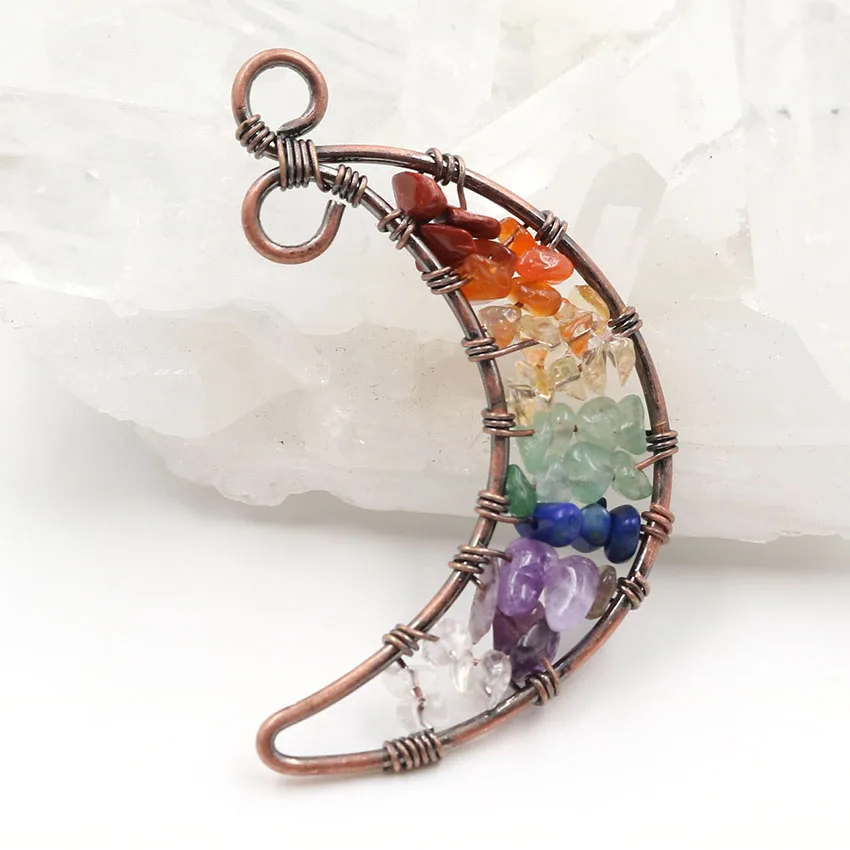 YJXP подвеска в форме полумесяца 7 чакр бриллиантовые камни Проволочная упаковка