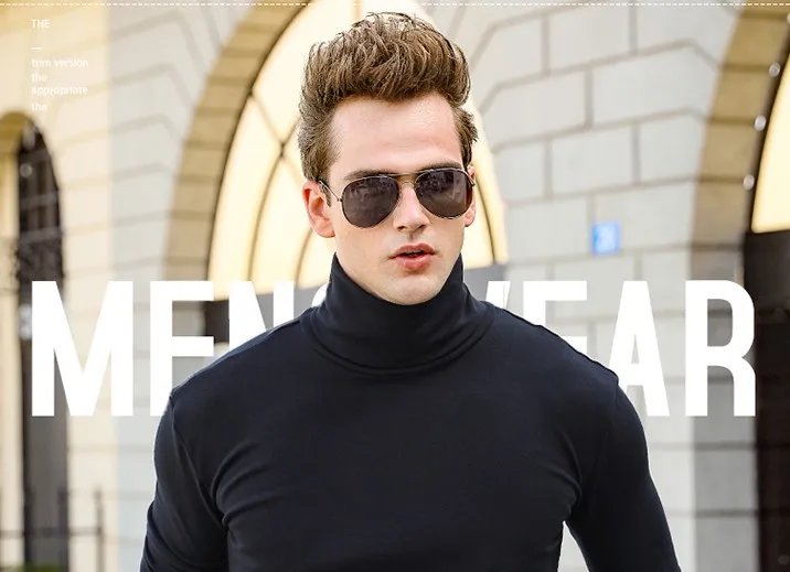 Осенняя и зимняя мужская футболка с длинными рукавами водолазка джемпер хлопок