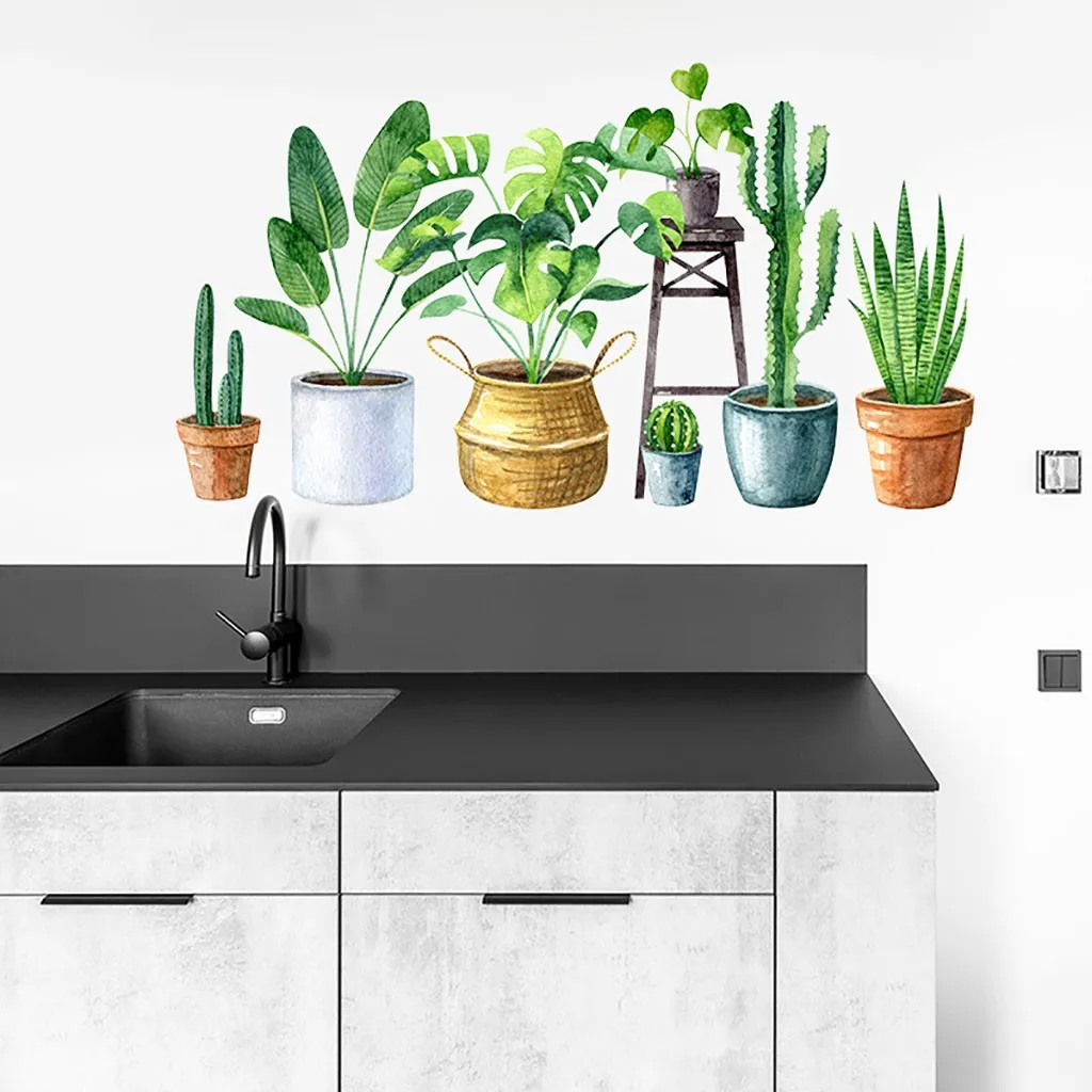 Tropical Tree Leaves Wall Stickers DIY Green Plants Decals for Living Room Bedroom Kitchen Home Decoration 2pc | Дом и сад