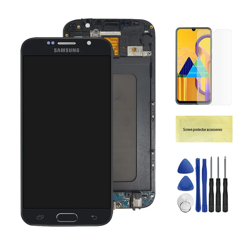 Black With Frame Для samsung Galaxy S6 G920 SM-G920F G920F G920FD кодирующий преобразователь сенсорного экрана в сборе запасные части для Galaxy S6 ЖК-экран - Цвет: Black With Frame