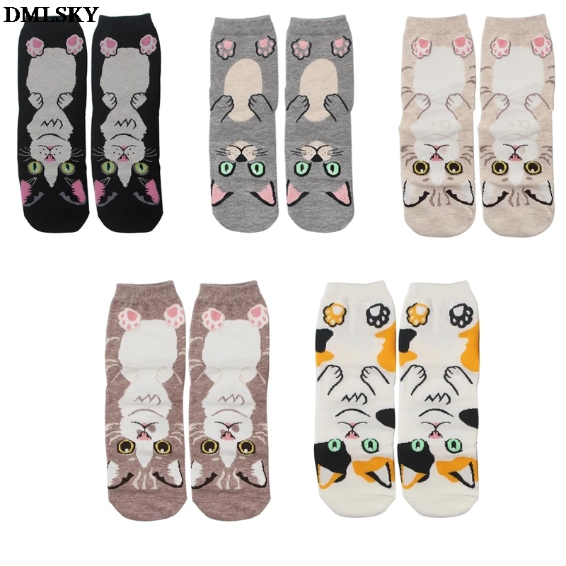 

20Pair M4753 DMLSKY Cartoon Funny Socks Women Fashion 3D Cat Animals Printed Cotton Socks Novelty Short Socks