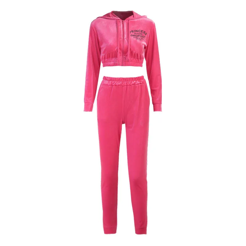 

2-Piece Sportswear Korean Cashmere Short Jacket Sportswear Jogging Women Autumn Leisure Sports Zipper Letter Printing Women's