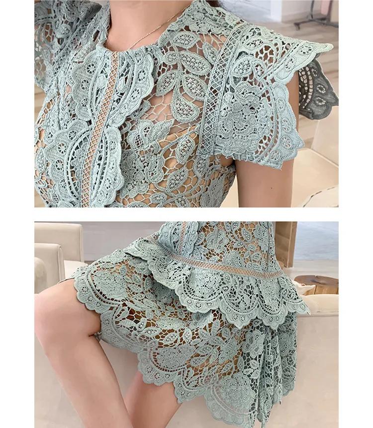 

Irregular Hollow Out Water Soluble Crochet Flower Dress Self Portrait Lace Dress Women's Sleeveless Butterfly O Neck