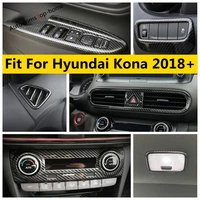 yimaautotrims carbon fiber look interior refit kit head lamps air ac panel headlamps cover trim for hyundai kona 2018 2021