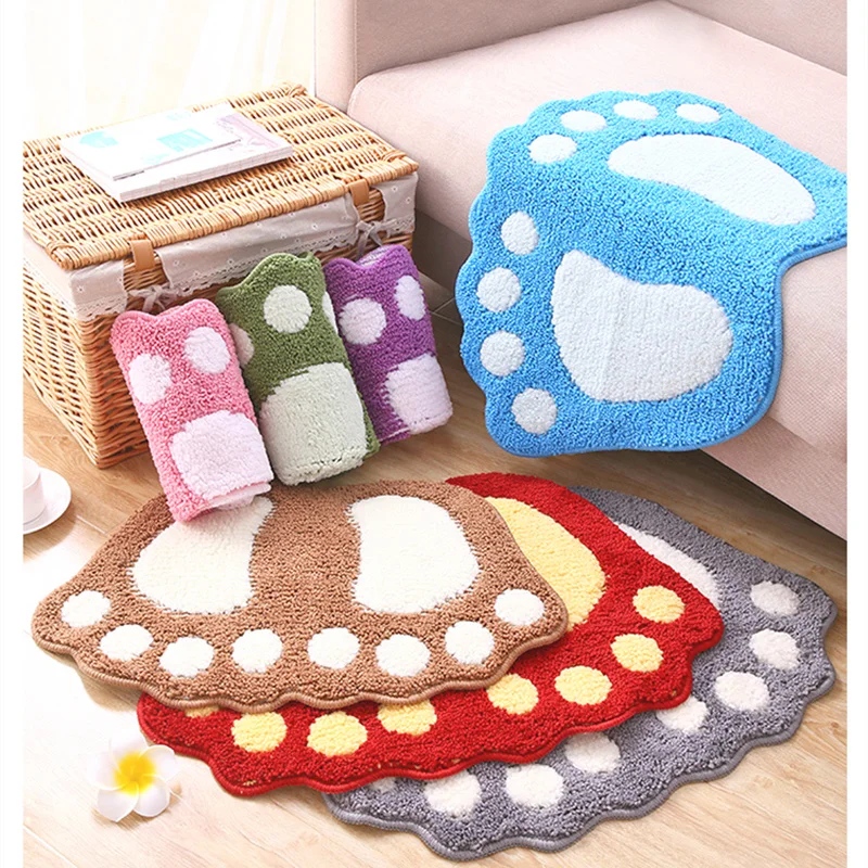 

1Pcs Bath Pad Carpets microfiber mini pad lovely foot print Doorway bathroom absorbent non-slip mat decoration Household carpet