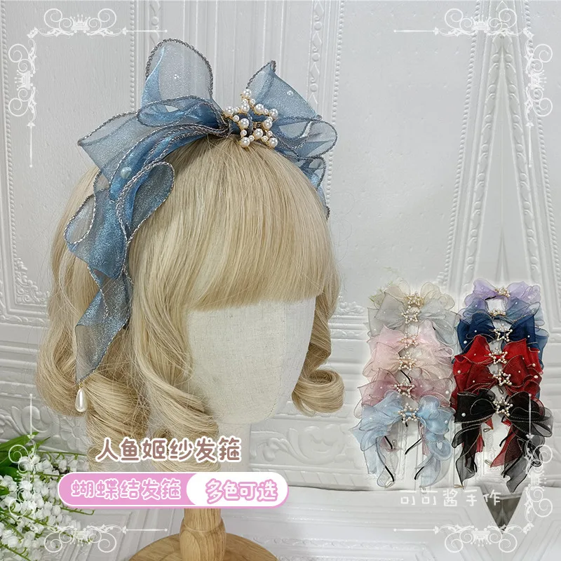 

Fairy Japanese Cute Bowknot GauzeLolita Hair Hoop KC Cosplay Sweet Hairpin Girl Kawaii JK Headwear Lovely Multicolor Accessories