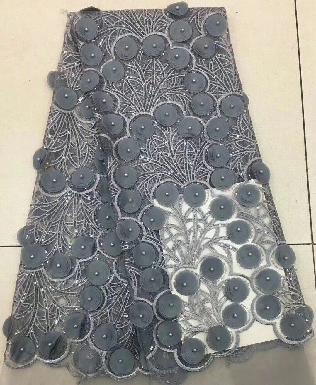 Розовое французское кружево ткань 3D бусины Цветочная вышивка высокое качество