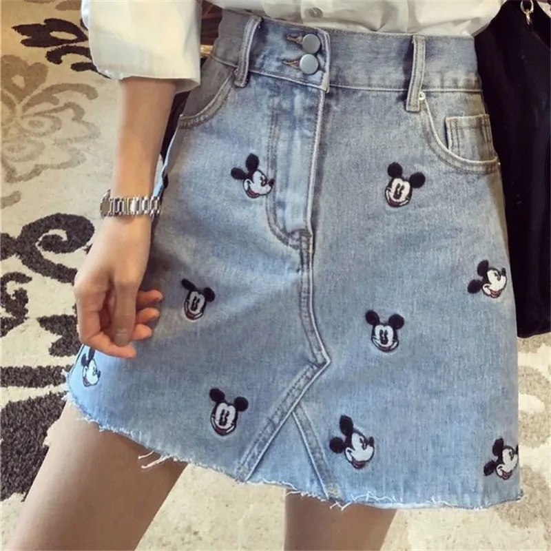 Женские джинсовые юбки Disney летние короткие с высокой талией и