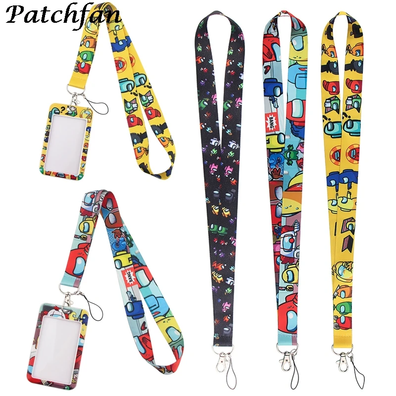 

20pcs/lot AD390 Patchfan Cartoon Lanyard Keychain keys Badge ID Mobile Phone Rope Kids Gifts Lanyard With Card Holder Cover