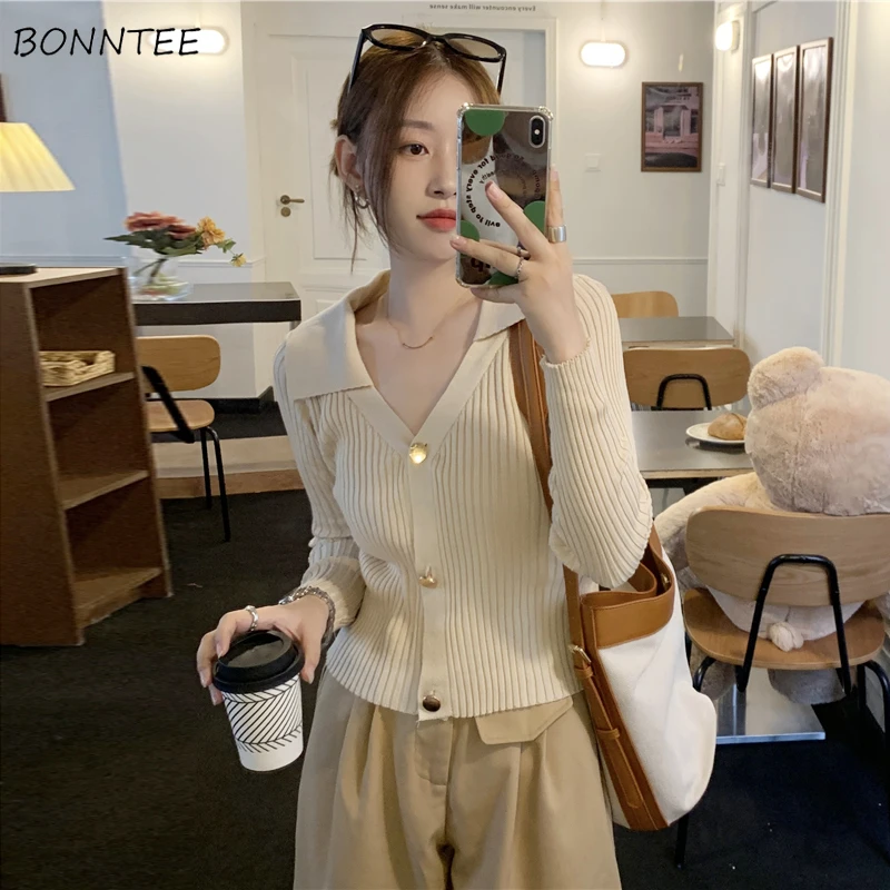 

Long Sleeve Cardigans Women Slim V-neck Single Breasted Leisure Soft Sweater Spring Autumn Elegant All-match Knitwear Ulzzang