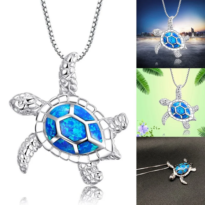 Cute Little Turtle DIY Necklace Bracelet Charm Jewelry Handicraft Making Fashion Blue Opal Sea Turtle Pendant Necklaces