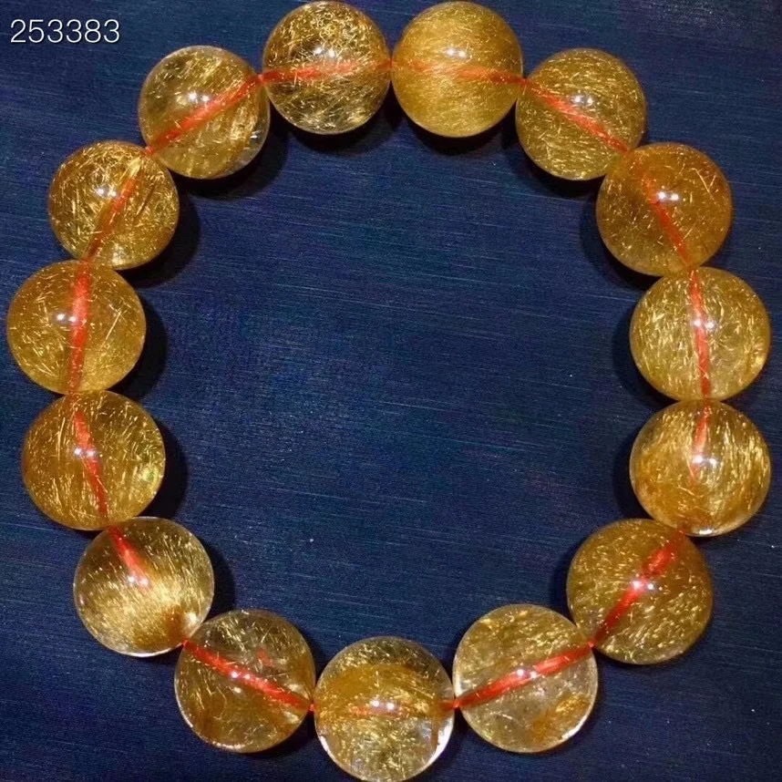 

Genuine Natural Copper Rutilated Quartz Cat Eye Bracelet 14.5mm Crystal Clear Round Beads Women Man Bracelet Genuine AAAAA