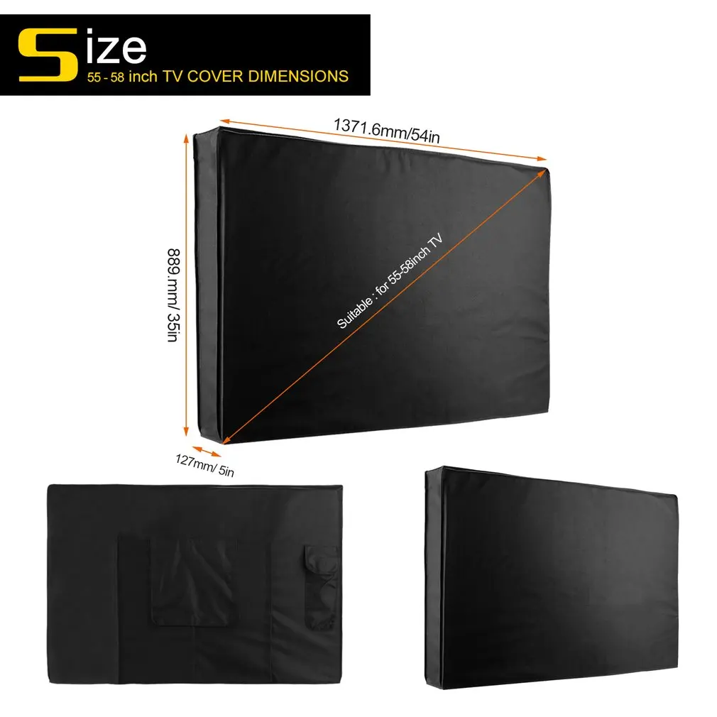Universal Weatherproof Dust-proof Outdoor TV Cover 55-58 inch Flat Screen Protector Easy to Install Black |