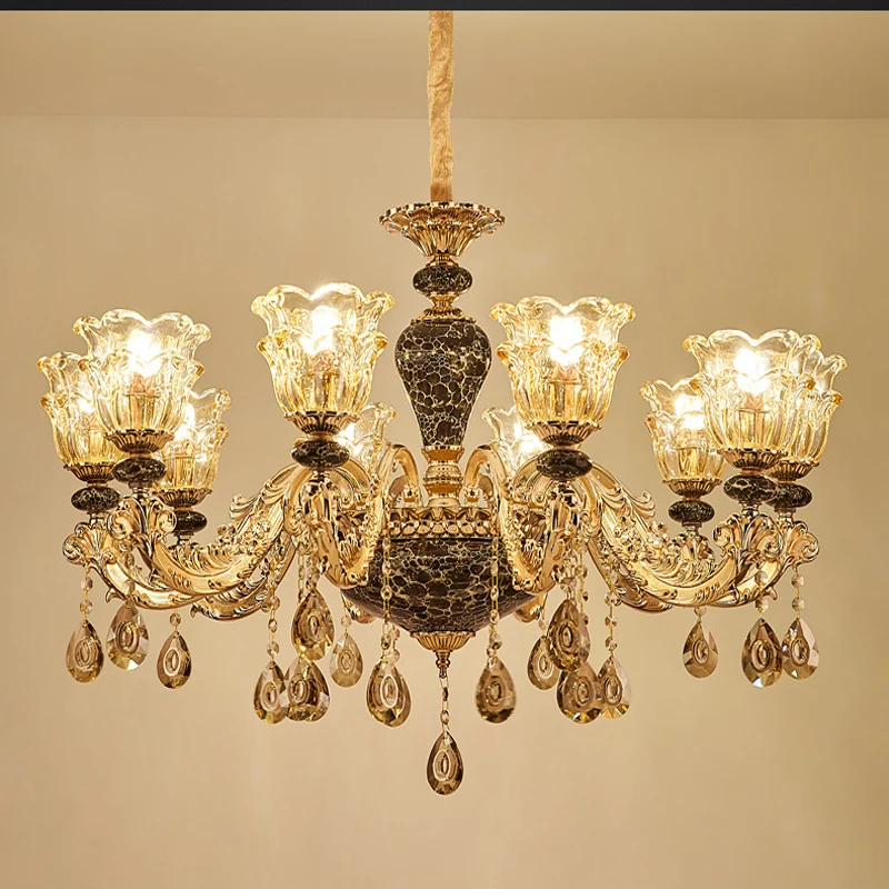 

European Style Zinc Alloy Crystal Chandelier Lighting Luxury Villa Hotel Crystal Chandelier Bedroom Living Room Ceramic Lights