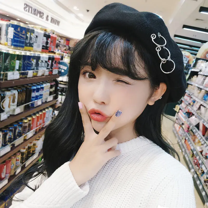 Женские Новые Зимние береты берет из смеси шерсти и хлопка с железными кольцами