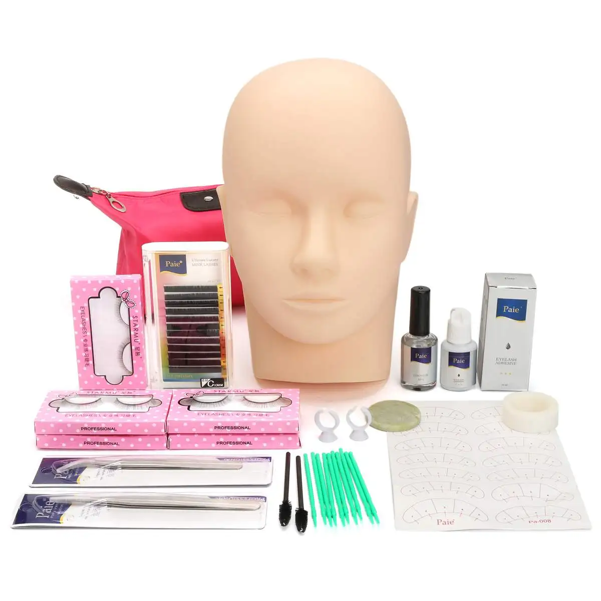

False Eyelashes Extension Practice Exercise Kit Makeup Mannequin Head Set Grafting Eyelash Tools Kit Practice Eye Lashes Graft