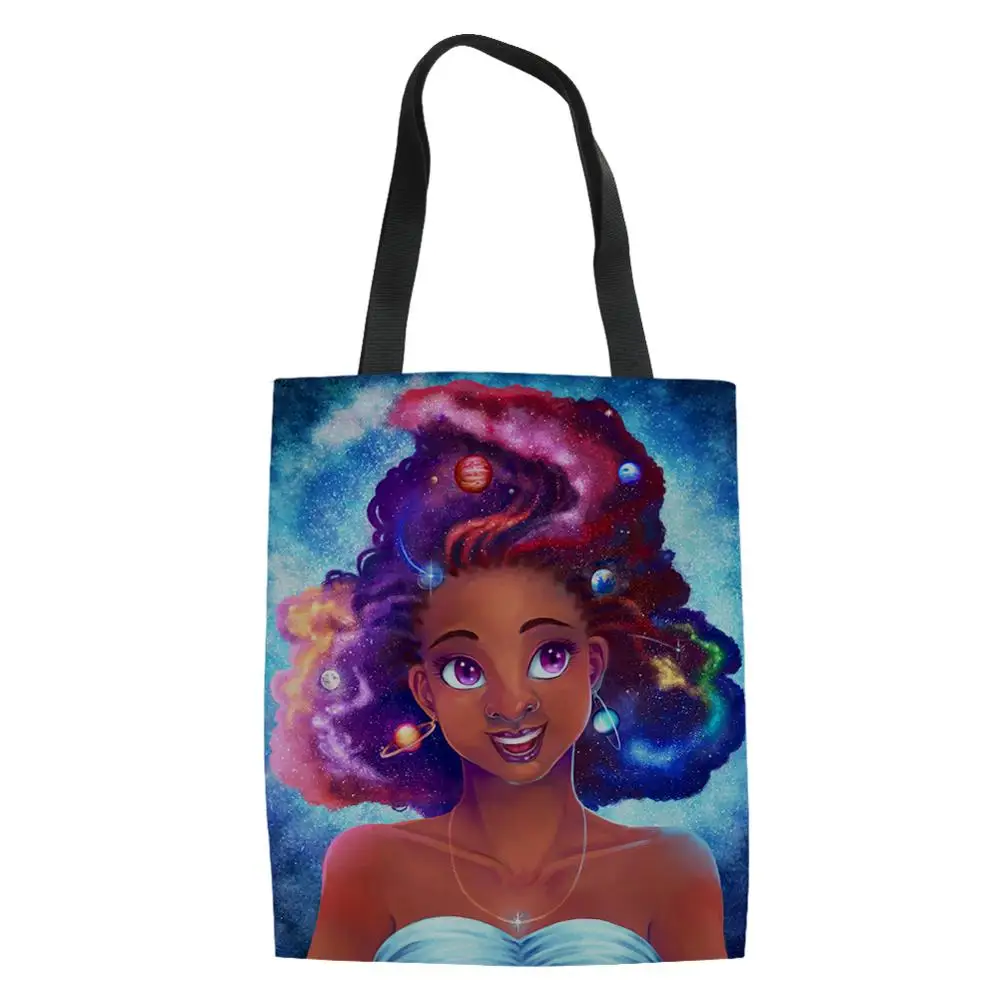 Африканская темнокожая девушка Искусство Печать Tote Женская Холщовая Сумка для