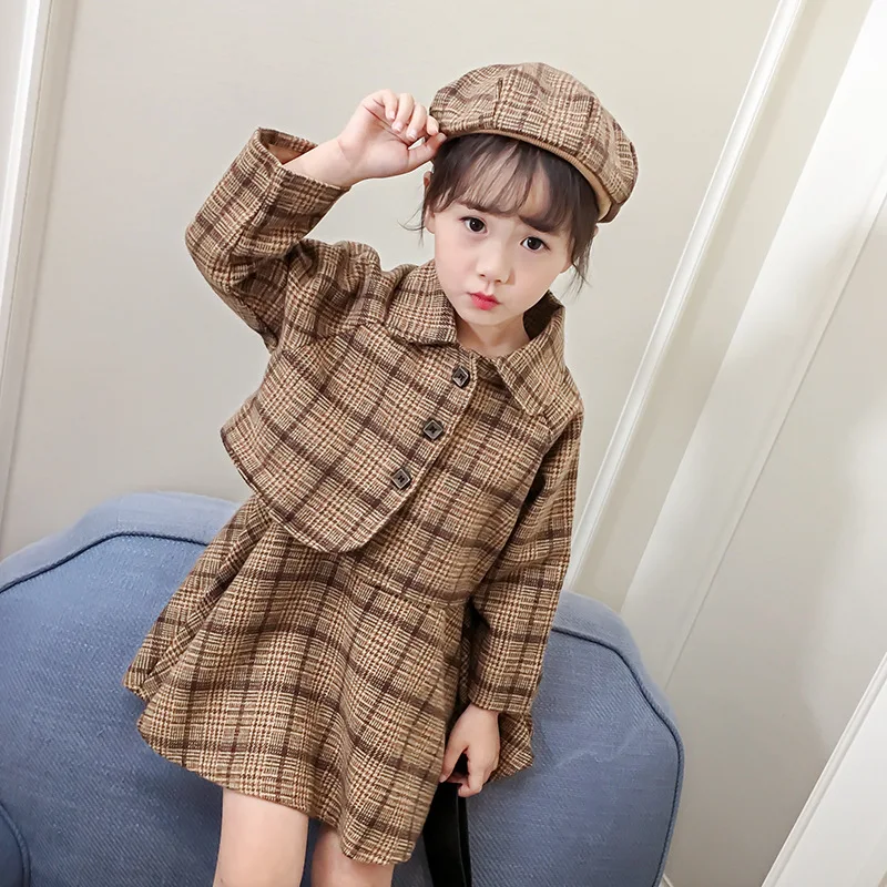 Детский комплект для девочек зимняя куртка одежда малышей клетчатое шерстяное