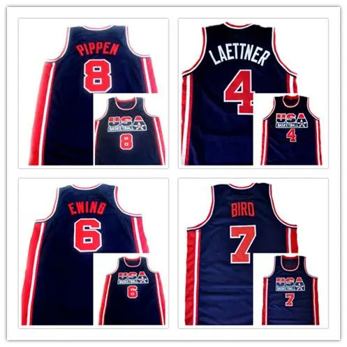 

#4 Christiasn Laettner #6 Patrick Ewing #7 Larry Bird #8 Scottie Pippen TEAM USA JERSEY Retro Basketball Jerseys stitched on