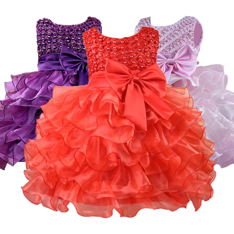 Baby girl clothes baby dress red bow girl sleeveless dress birthday party children's clothing 3-24 months