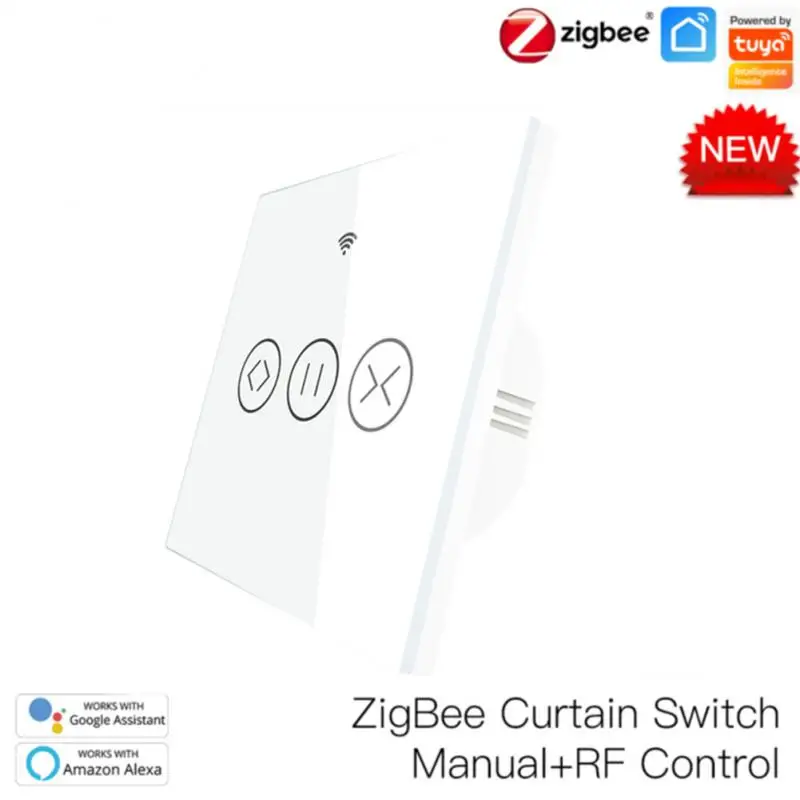 

ZigBee RF Smart Touch Curtain Switch Roller Blinds Shutter Tuya Smart App Wireless Control Relay Status Works With Alexa Google