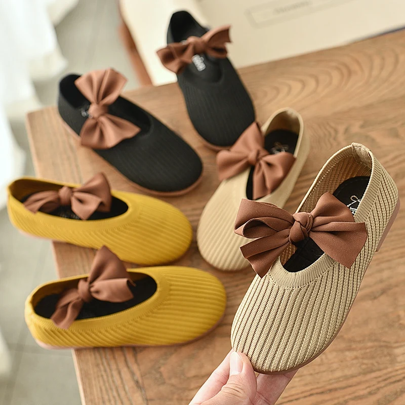 Детская обувь для девочек котята принцессы с бантом 3 цвета 21 30 мягкой подошвой