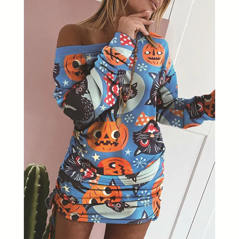 

New Spring and Autumn Women 's Clothing Printing Color Contrast Irregular Long Sleeve Dress