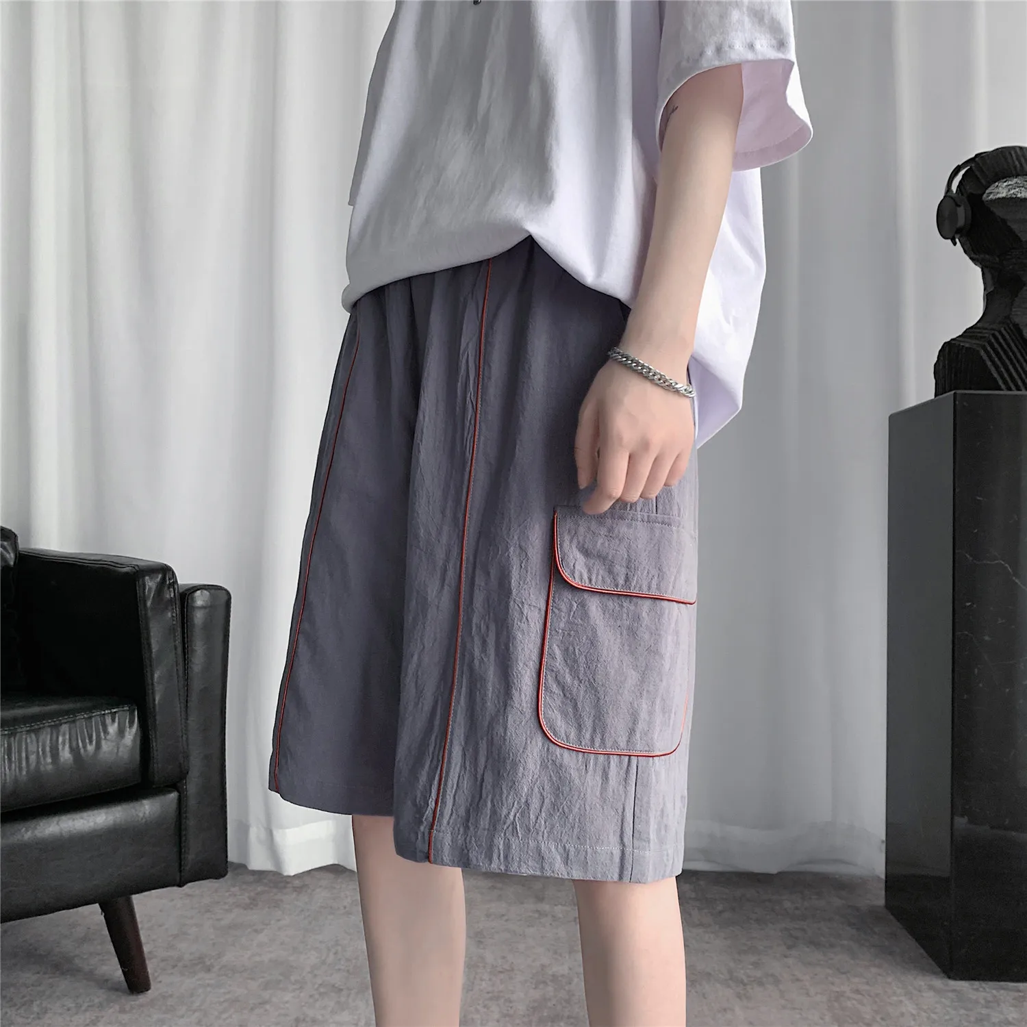 Летние свободные шорты карго из 100% хлопка Модные мужские повседневные с боковыми