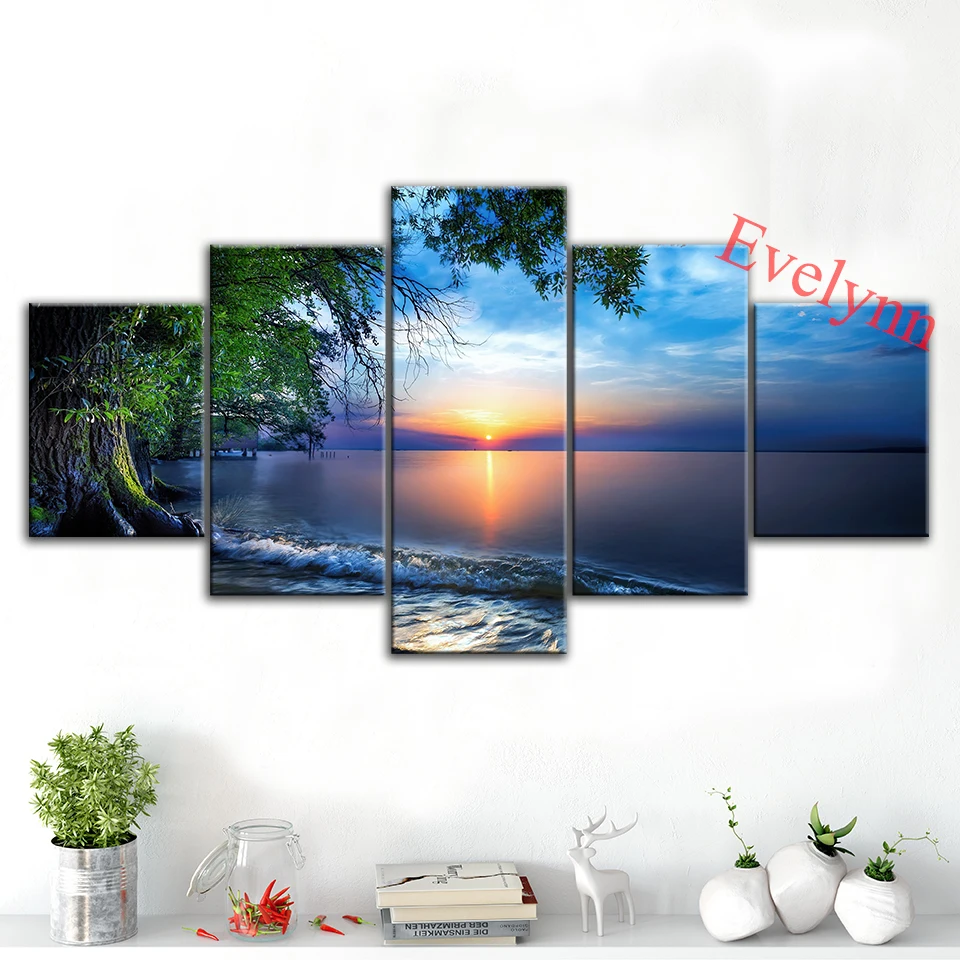 

5 Pieces Sunrise Sea Horizon Scenery Poster Frame Modern Canvas Modular Pictures Wall Art Prints for Living Room Decor Painting