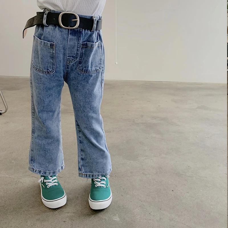 

MILA CHOU Spring Autumn Girls Fashion Denim Pants Child High Waist Jeans Kids Boot Cut Pants