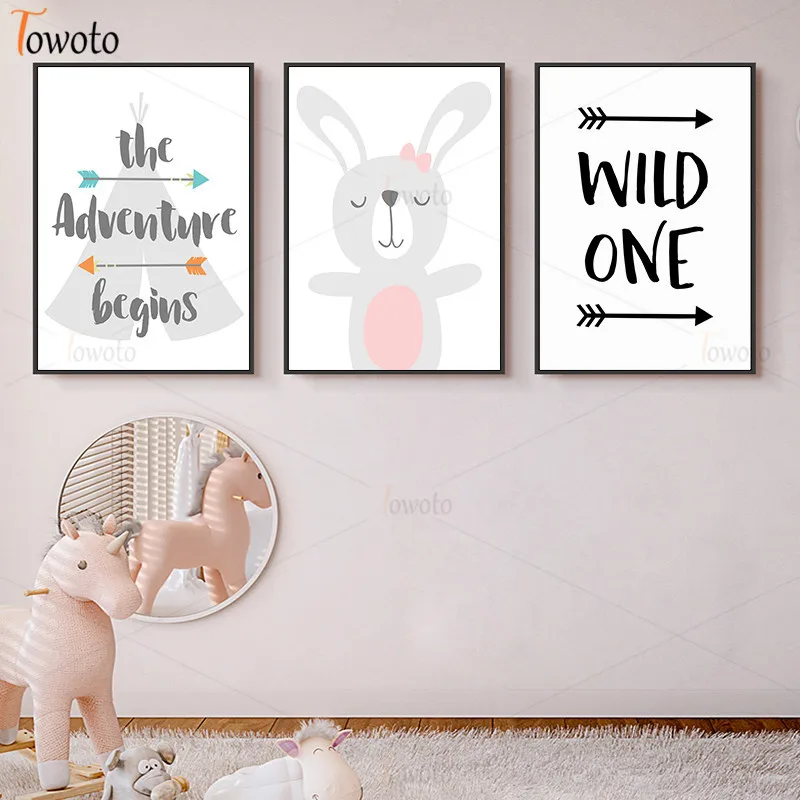 Серый кролик маленький печати приключенческий постер Детская Wall Art мультфильм