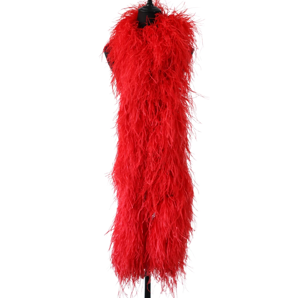 Boa de plumas de avestruz de 30 capas, mant&oacute;n de plumas de avestruz rojo de 2 M para artesan&iacute;a, accesorios de boda, decoraci&oacute;n de vestidos, plumas-0