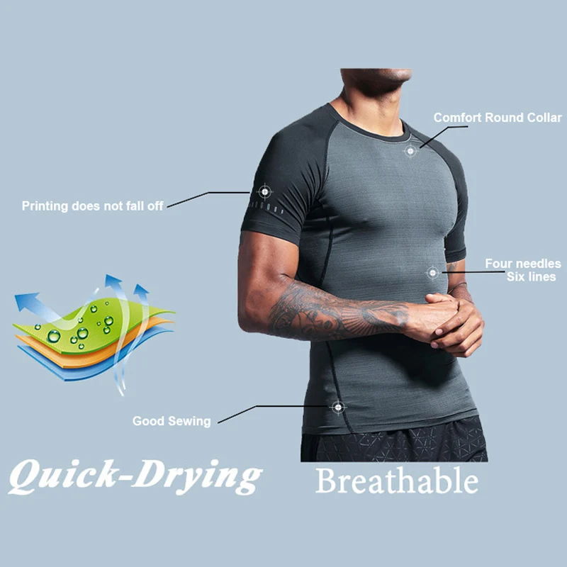 Мужская компрессионная футболка с коротким рукавом для тренажерного зала